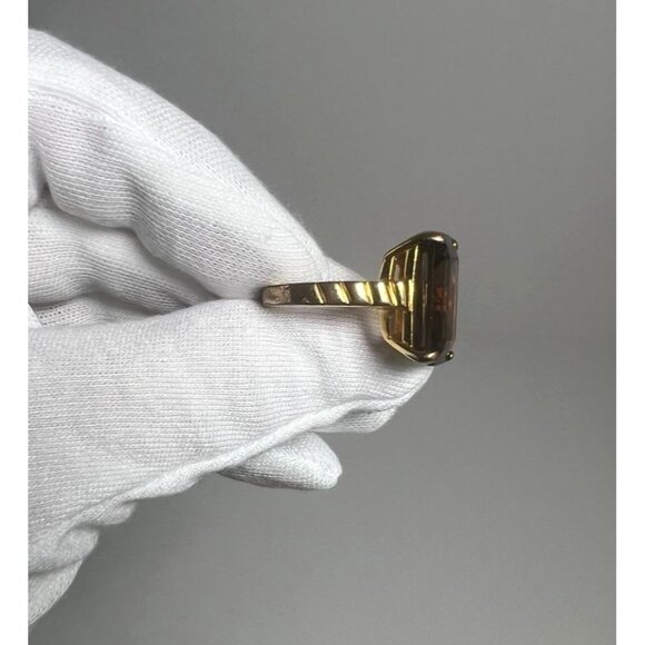SETA Vintage 14K Gold-Plated Smoky Quartz Emerald-Cut Statement Ring Sz 8 - Picture 7 of 10